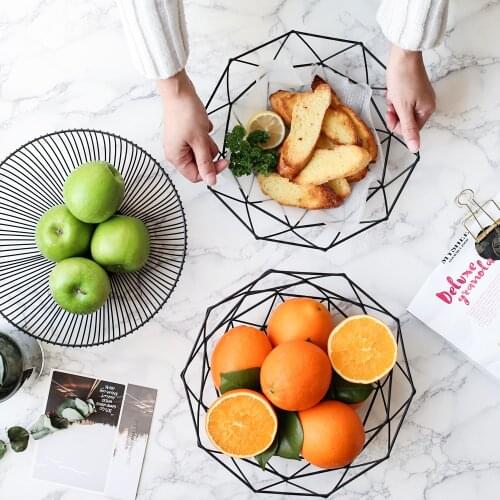 Creative Nordic Iron Fruit Storage Basket Hollow Black Snacks Basket Container Kitchen Organizer Tools Home Decor Accessories