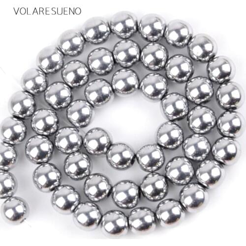 Natural Silver Plated Hematite Stone Round Loose Beads for Jewelry Making 4-10mm Spacer Beads diy Necklace Accessory
