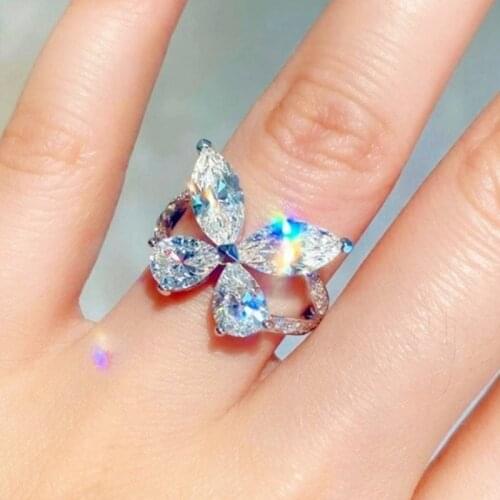 Cute Butterfly Bling Zircon Stone Silver Color Rings for Women Wedding Engagement Fashion Jewelry 2021