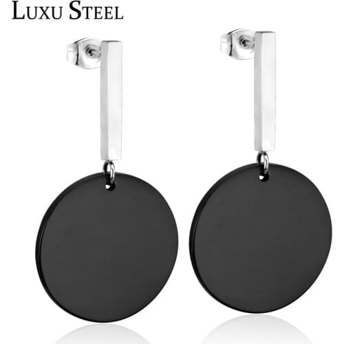 LUXUSTEEL Fashion Drop Earrings Stainless Steel Round Black Color Pendants Earring Jewelry 2018 Female Bijoux Women/Girl