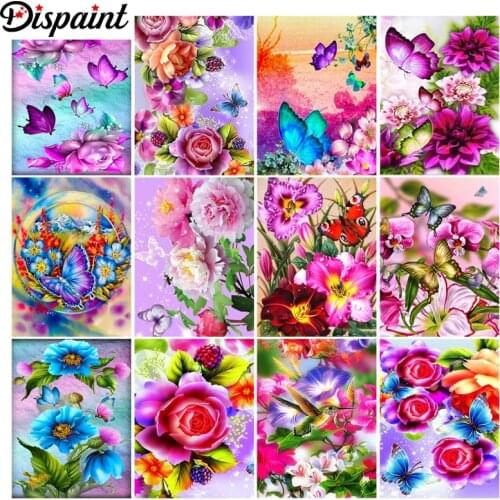 Dispaint Diy Full Square Round Drill 5D Diamond Painting Cross Stitch Diamond Embroidery "Flower butterfly" Home Decor Gift