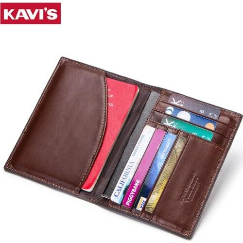 KAVIS Genuine Leather Passport Cover ID Business Card Holder Travel Credit Wallet for Men Purse Case Driving License Bag Thin