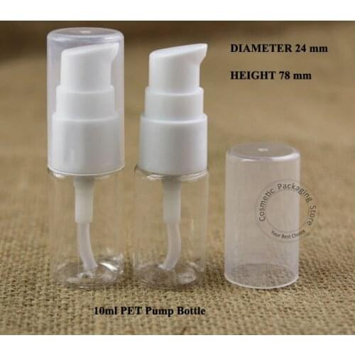 Wholesale 100pcs/lot 10ml Plastic PET Facial Cream Lotion Pump Spray Bottle 1/3OZ Emulsion Container Packaging White Screw Cap