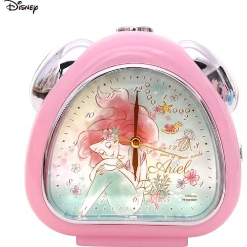 2021 Disney Cartoon Princess bedside alarm clock Girl bedroom mute Luminous mermaid cute snooze little alarm clock
