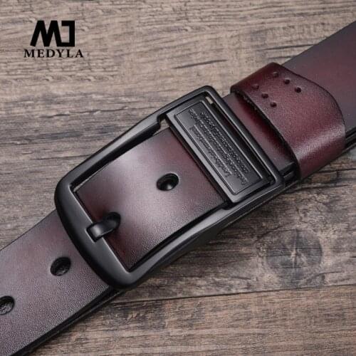 MEDYLA Men Belt Leather Luxury Top Quality Cow Genuine Leather Belts for Men Vintage Pin Buckle for Jeans Cinto Masculino