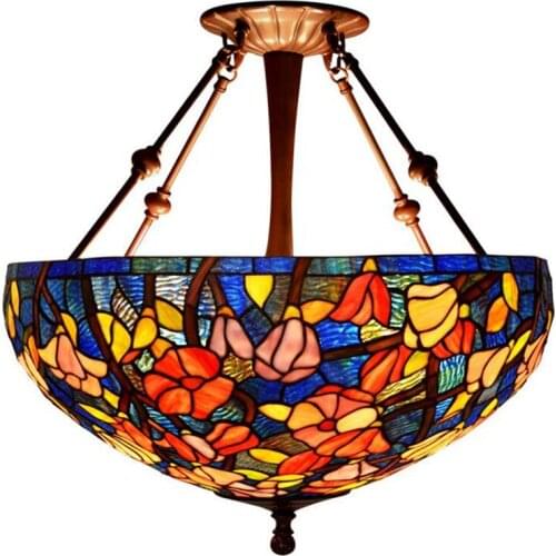 Luxurious Art Baroque Glass Flowers Suspension for Foyer Dining Room Apartment Tiffany Vintage Colorful Glass Pendant Light 1127