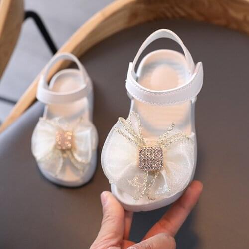 1-6 Years Baby Girl Sandals Summer Child Flats Shoe For Kids Fashion Rhinestone Bow Beach Sandal For Little Girl Dress New 2021