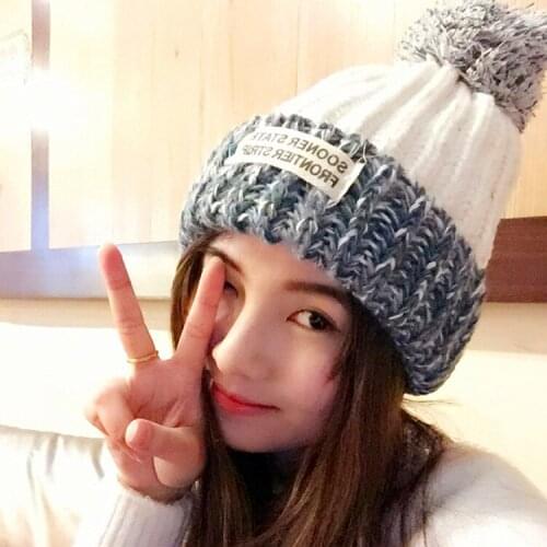 Hat Female Autumn and Winter Plus Thick Velvet Warm Knitted Pom Pom Hat Labeling Hair Ball Fashion Wild Version of The Influx