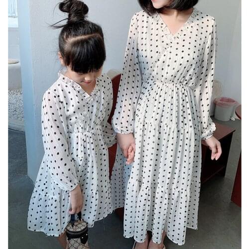 2021 New Chiffon Long Slim Women Daughter Dresses V Neck Cool Summer A Line Gowns Mother Daughter Matching Clothes