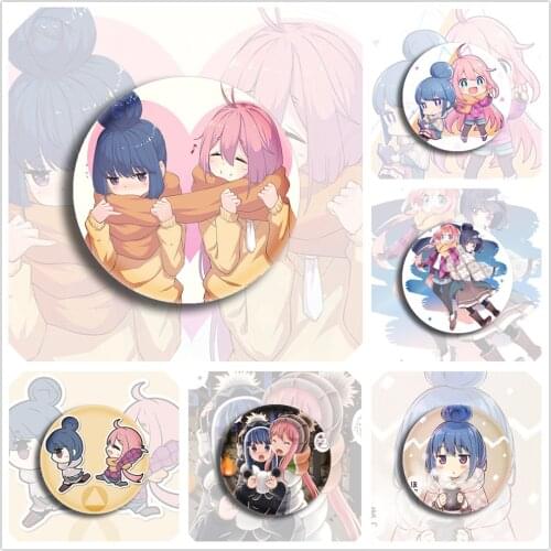 Anime Laid-Back Yuru Camp Cute Badges Pin 6 Pieces Schoolbag Backpack Decorate 5.8CM(2.3")