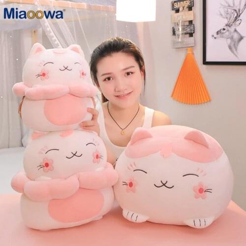 Cute Pink Sakura Cats Plush Doll Stuffed Lovely Fat Cat Plush Toys Soft Cartoon Pillow Sofa Seat Cushion Kids Baby Girls Gift