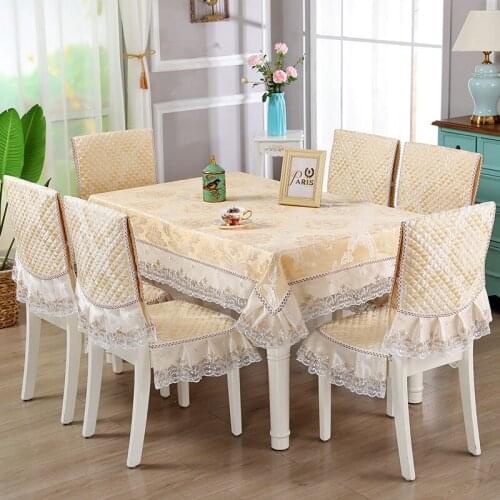 7 Pcs/Set Modern Simple Chinese Tablecloth, Chair Cover, Cushion Set High-End Jacquard Fabric, Elegant Printing Comfortable Life