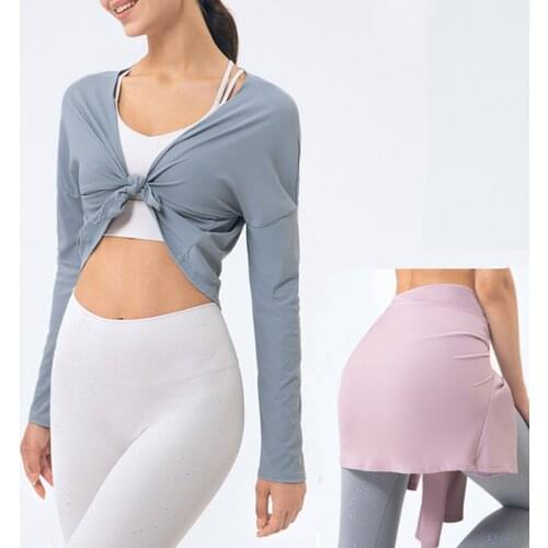 Loose Long Sleeve Sport Top Women Yoga Shawl Sports Hip Cover Ckirt Fitness Dance Anti-Embarrassing Cover Hips Half-Length Apron