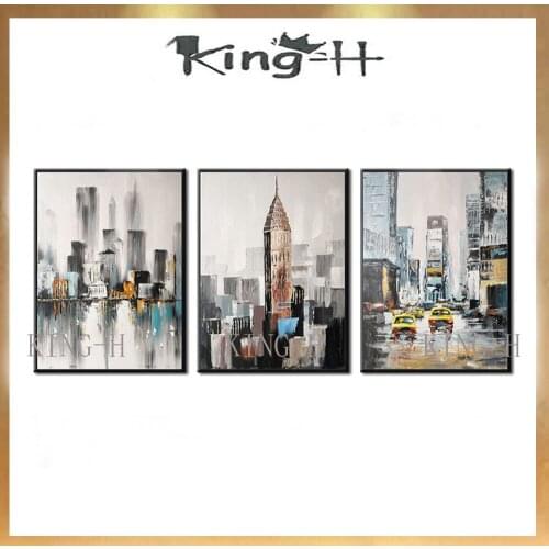 Combined with 3 p hand-painted oil painting scenery city construction thick texture, the sitting room dining-room bedroom wall