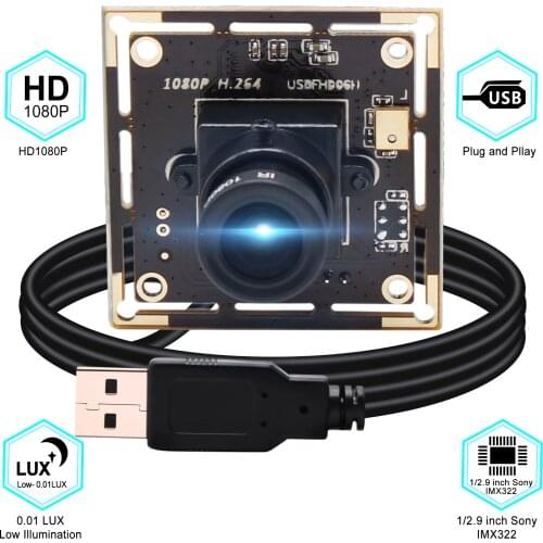 2.0 Megapixel 1080P Webcam Wide Angle Sony IMX322 UVC Low Light Industrial USB Web camera Board Module Camera for Machine Vision