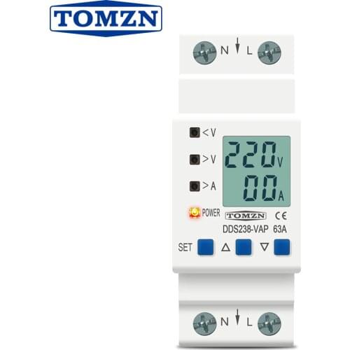 63A 80A 110V 230V Din rail adjustable over under voltage protective device protector current limit protection Voltmeter Kwh