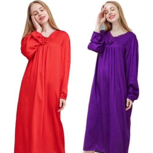 2021Spring Autumn Womens Nightdress Long-sleeved Noble Luxury Home Service Sleepwear Women Sleep Tops Nightgown Sexy Nightwear