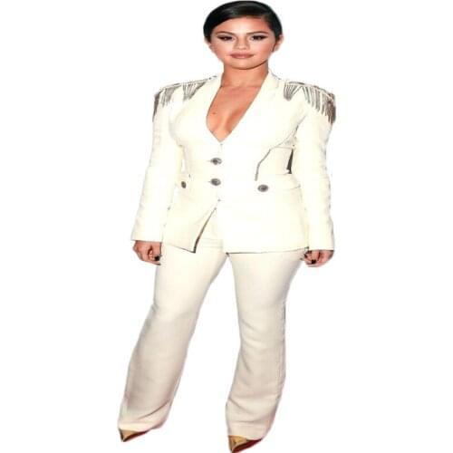 Two Pieces Beading Women Suits Sexy V Neck Modern Coat+Pant Fashion Formal Two Button Party Suits For Women Custom Made