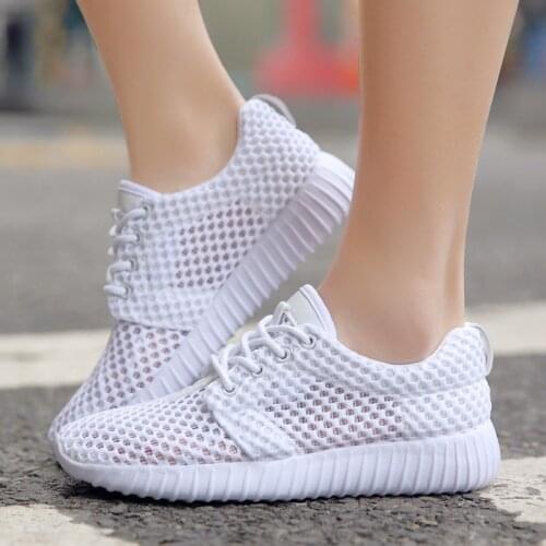 Women Sneakers 2021 Hot Sell Summer Outdoor Casual White Women Shoes Breathable Ultralight Cutout Solid Knitting Zapatos Mujer