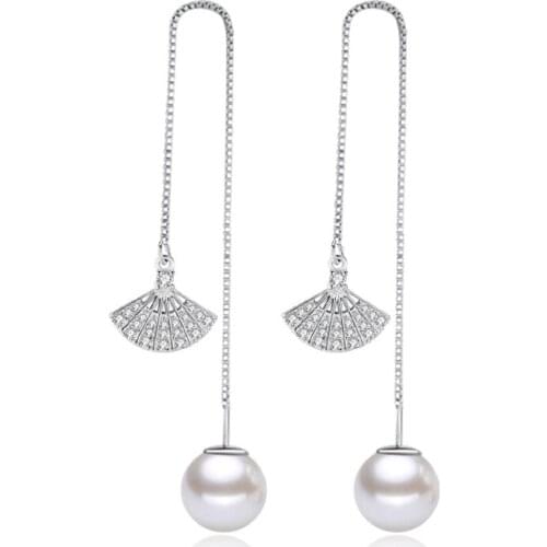 100% 925 sterling silver pearl crystal jewelry female long stud earrings women ladies`birthday gift drop shipping
