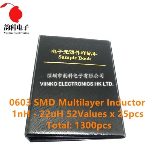 0603 SMD Multilayer Inductor Sample Book 1nH~22uH 52Valuesx25pcs=1300pcs Assorted Kit