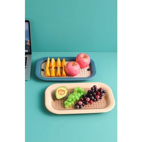1PC 35x25cm Multifunctional Plastic Two Layer Drain Rectangular Storage Tray Desk Storage Organize Fruit Serving Tray OK 1183