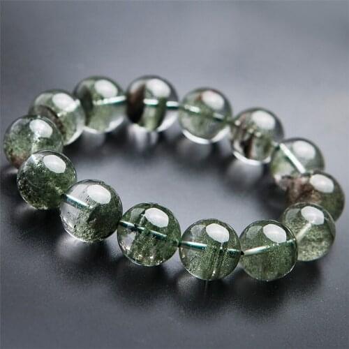 14mm Genuine Natural Green Phantom Quartz Crystal Stretch Powerful Round Bead Bracelets For Women Men