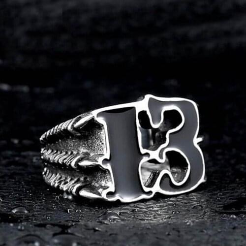Size 8-14 2018 rock roll gothic dragon claw number 13 men singet rings 316 stainless steel black enamel Halloween 13 rings