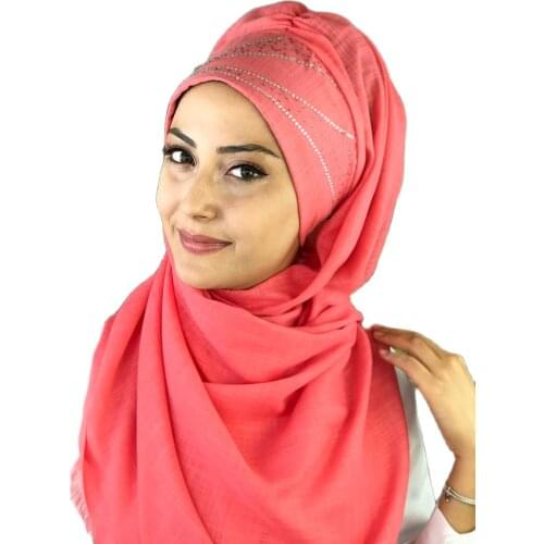 2021 New Fashion Hijab Women Muslim Islamic Turban Chiffon Scarf Hat Foulard Silver Sequins Print Crown Patterned Pink Shawl