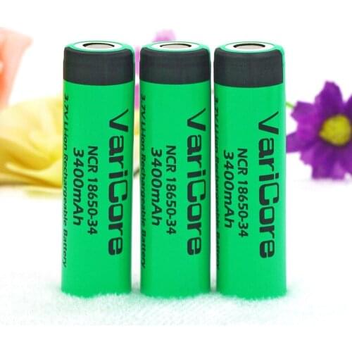 3PCS 100% New Original NCR18650-34 3.7v 3400mah 18650 Lithium Rechargeable Battery VariCore batteries + Free shipping