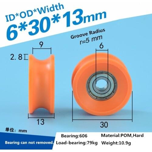 4Pcs 6x30x13mm Plastic Coated Sealed Bearings Steel 606ZZ Deep U Groove Guide Pulley Rail Ball Rolling Bearing Wheel Orange