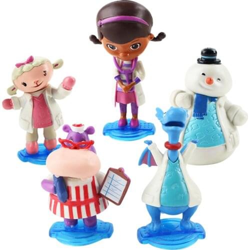 5pcs/Set 6-8cm Anime Doc Mcstuffins Doctor Lambie Sheep Stuffy Dragon Hallie Hippo Chilly Snowman PVC Actiom Figure Model Toys