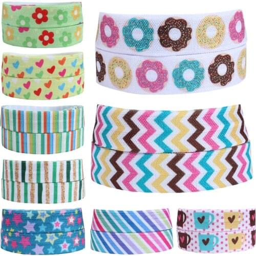 50 yards/lot) Flora Ribbons thermal transfer printing flower and heart patterns fold over elastic
