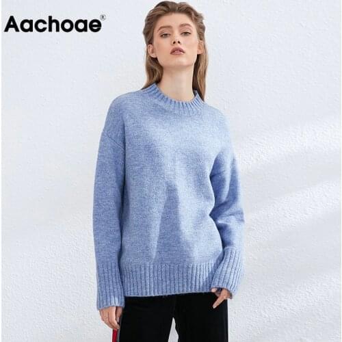 Aachoae Casual O Neck Batwing Sleeve Sweater Women Solid All Match Knitted Tops Loose Pullover Female Sweater Sweter Damski