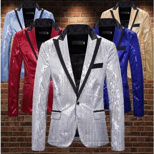 One buckle sequin blazer men suits designs jacket mens stage costumes for singers clothes dance star style dress B442