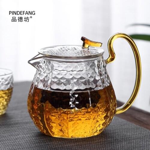 600ml Textured Glass Kettle Household Cooking Teapot Filtering Tea Pot Heat-Resistant Decoration Handle Boiling Kung Fu Teaset