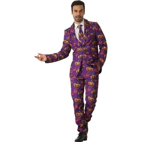 Crazy Suit Halloween Costume adult Men Pumpkin Costume Suit jacket pants tie 3 pieces set Fancy Blazer For Men