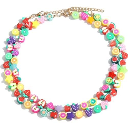 DIEZI One Piece 2021 Ethnic Candy Color Random Resin Fruit Beads Necklace For Women Girls Soft Clay Choker Collares Necklace