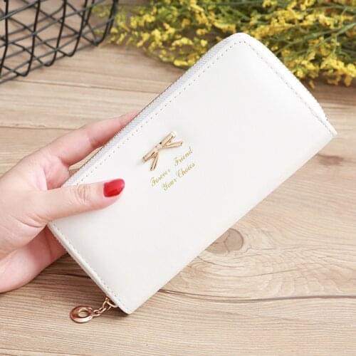 Long Wallet Women Simple Bow Purses Fashion Coin Purse Card Holder Wallets Female High Quality PU Leather Durable