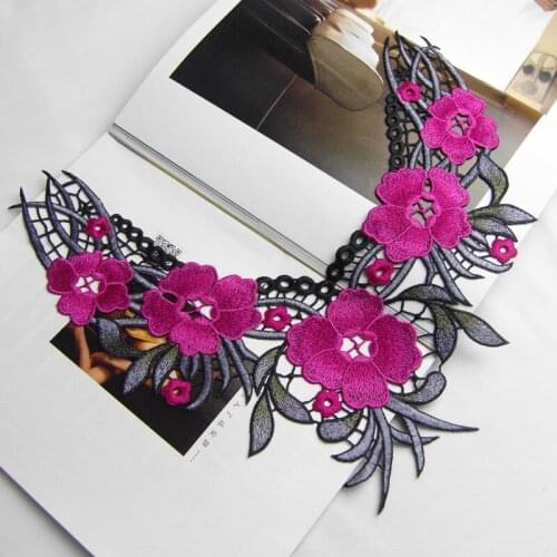 Ethnic flower embroidery patch, hand sewn decorative collar section,patches for clothing