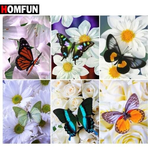 HOMFUN Rhinestone Painting Crystal Decor Diy Diamond Painting "Butterfly flower" 3D Cross Stitch Pattern Diamond Embroidery