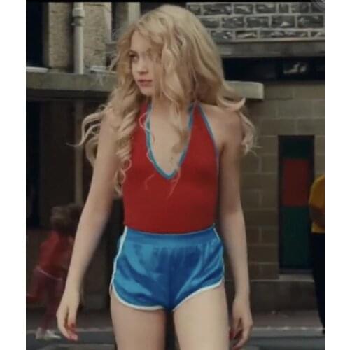 Movie My Little Princess Style Red Padded Jumpsuits & Blue Sports Shorts Swimsuit Fabric Sexy Open Back Cosplay