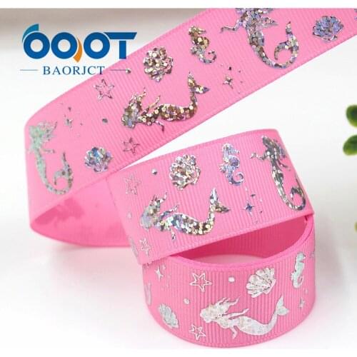 440, 1'' 25mm Mermaid girl Silver foil printed ribbon,10yrds DIY Hair Bow Wedding Festival Home Party Birthday Decorations Gift