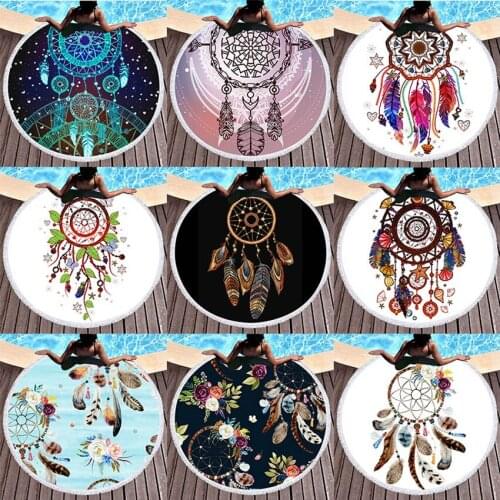 Dreamcatcher Summer Round Beach Towels Bohemian Bath Shower Towel Circle Swim Yoga Picnic Mat Bikini Cover Up Serviette De Plage