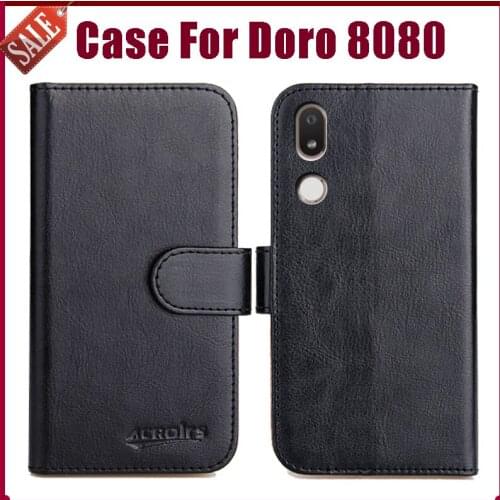 Hot! Doro 8080 Case 5.7" High Quality 6 Colors Flip Soft Leather Phone Wallet Cover For Doro 8080 Case Card Slots