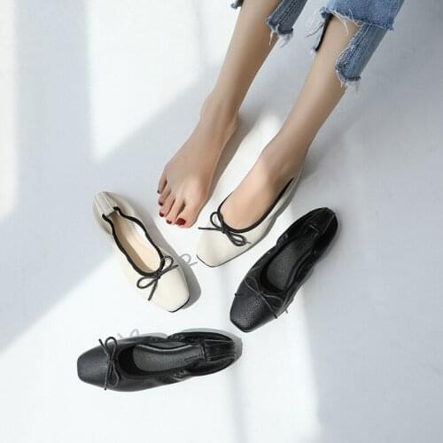 Soft leather foldable shoes women square toe bowtied ballet flats ladies roll up flat slip on loafers bow-knot espadrilles mujer