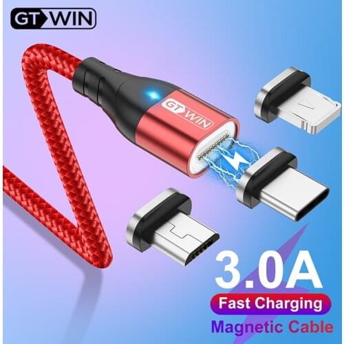 GTWIN Magnetic USB Cable 3A For iPhone Charger USB Type C Cable Fast Charging For Xiaomi 10 Samsung Huawei P40 P30 USB C Cable