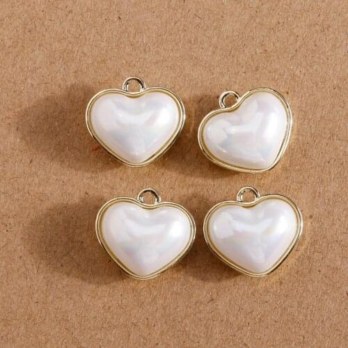 4pcs 15*11mm Trendy Imitation Pearl Love Heart Charms Pendants for Jewelry Making Necklace Drop Earrings Handmade DIY Crafts