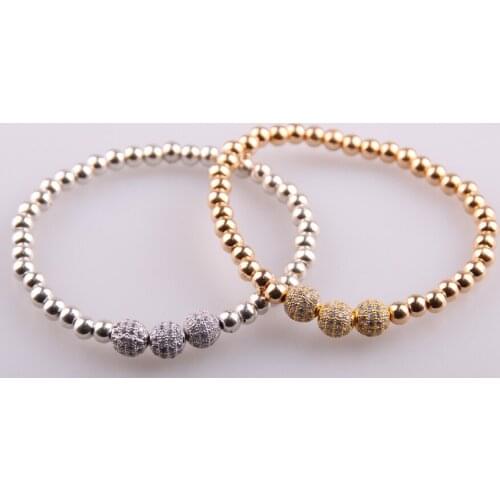 Fashion Women Bracelet 5mm Alloy Beads & 3pc 8mm CZ Zircon Ball Charm Bracelet For Women Men Fashion Gift