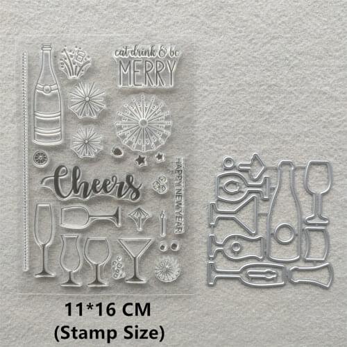 2021 New Champagne Glass Clear Stamps and Metal Cutting Dies DIY Scrapbooking Embossing Album Seal Template Punch Stencils